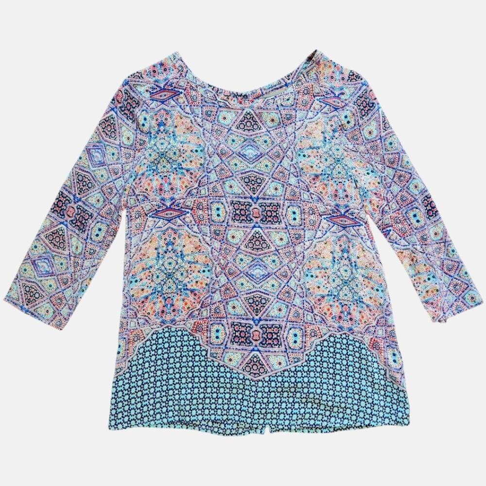 Anthropologie Maeve Sidney silk printed blouse 3/4 sleeve button back size 2